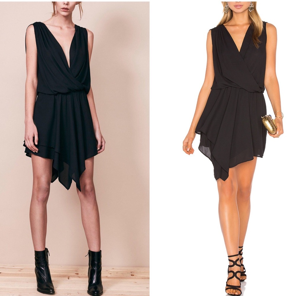 KRISA Black Assymetrical Surplice Mini Dress Size SNWT